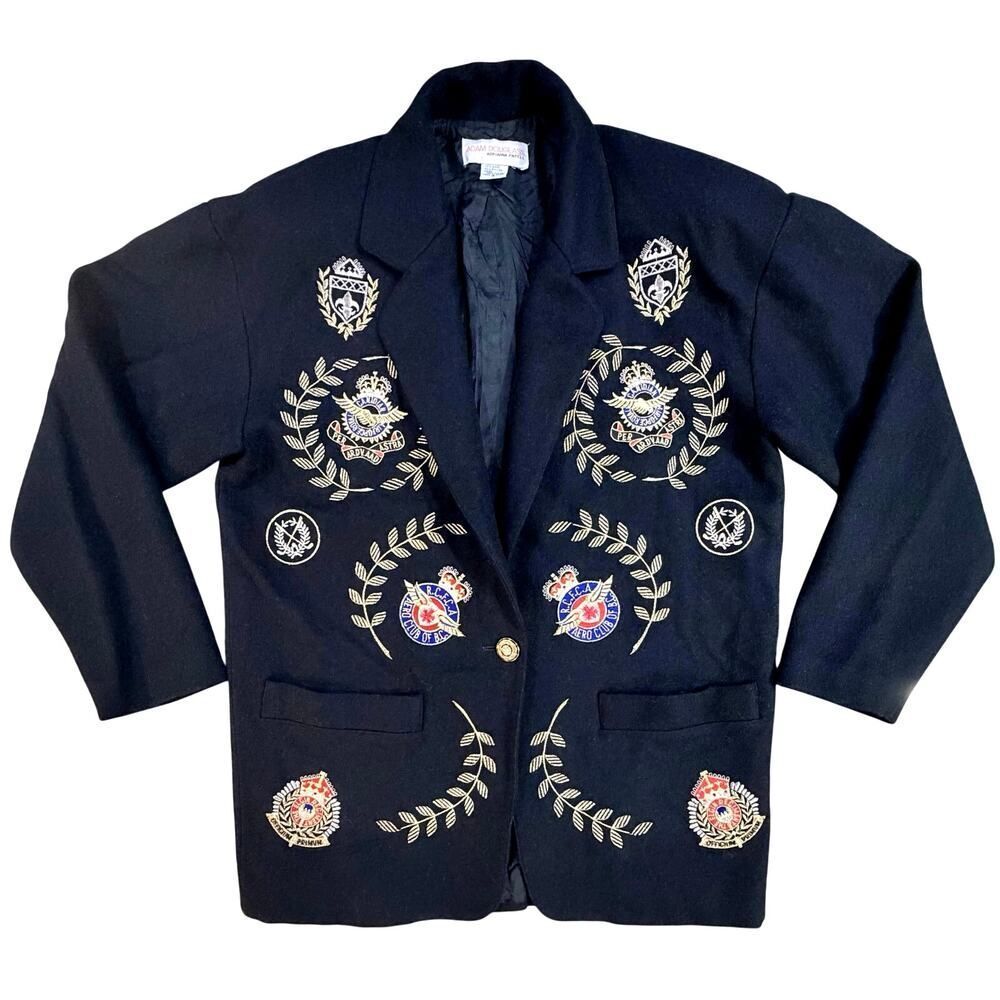 VTG Adam Douglass Adrianna Papell Wool Academia Military Gold Ornate Blazer SZ L